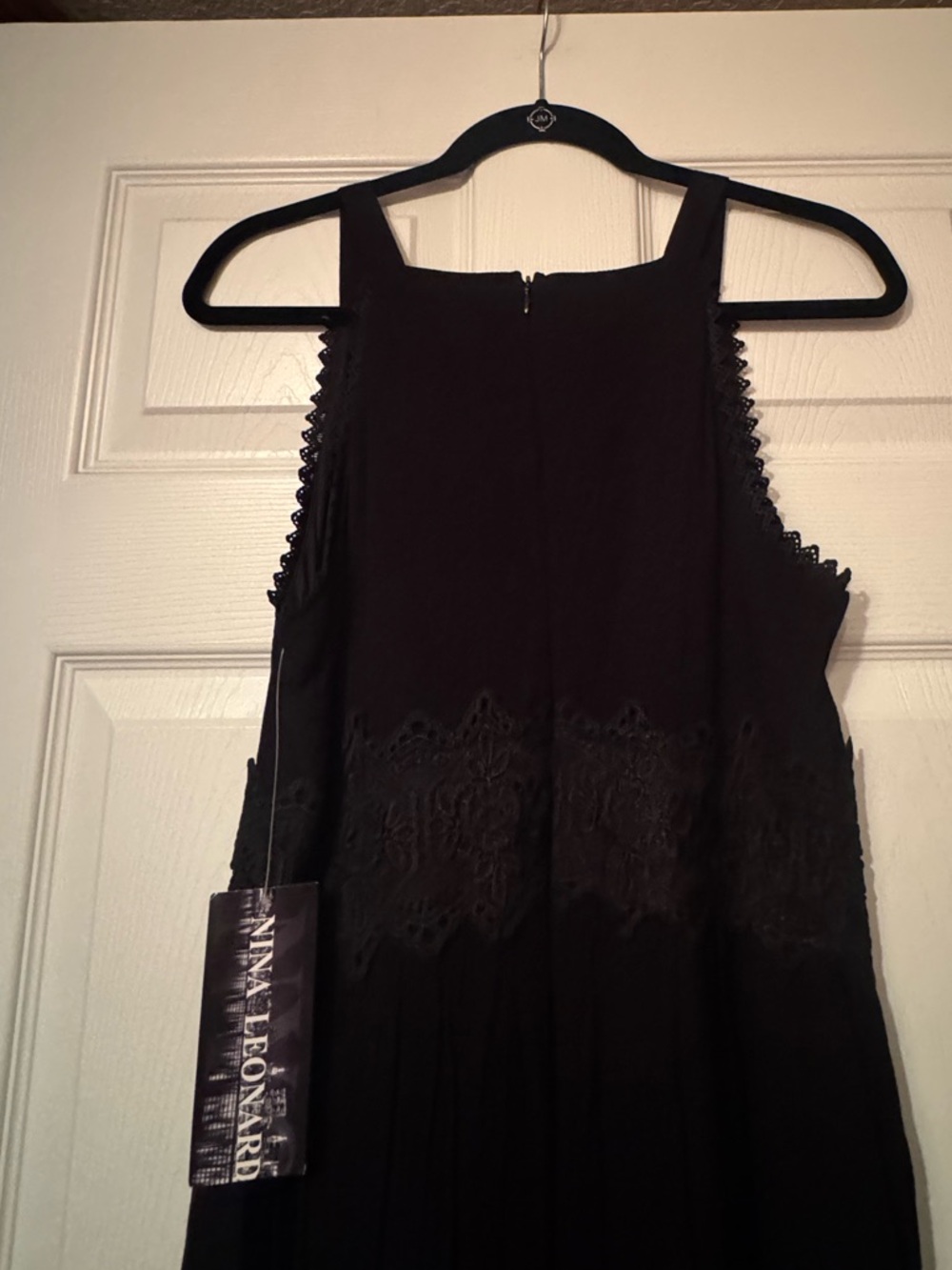 NWT Nina Leonard Sz Medium Black Sleeveless Lace-Waist/Trim V-Neck Maxi Dress - Picture 13 of 13